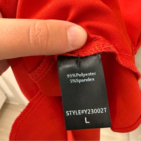 Tuckernuck Callahan Shirt Dress Red Crepe Swing Ruffle Hem Pockets Size Large - Picture 6 of 8